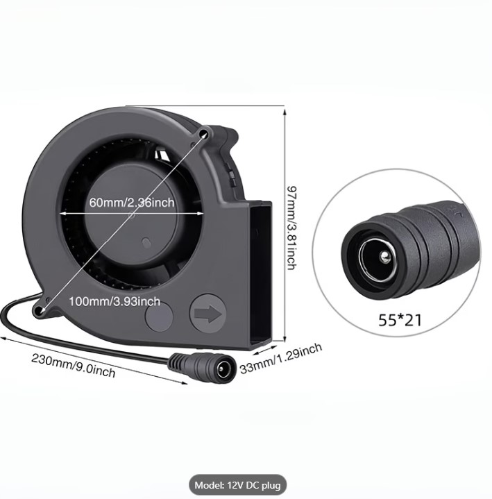 12V Blower Fan with 12V Power Plug