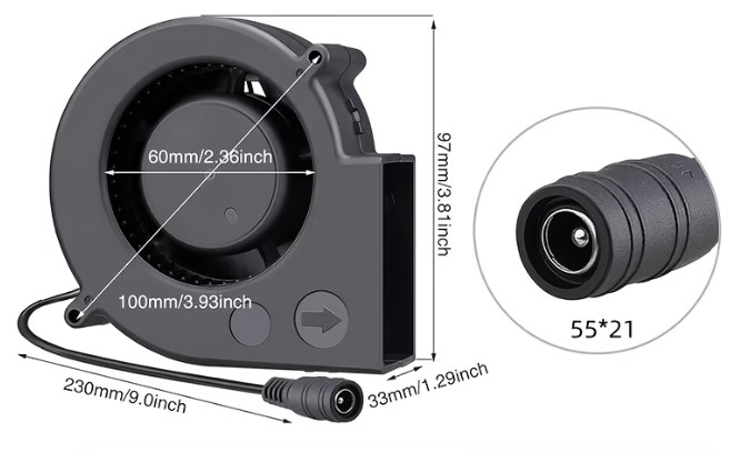 12V Blower Fan with 12V Power Plug
