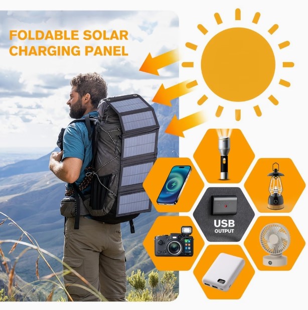 Outdoor Solar Folding Charging Bag with 35W USB 5V Output