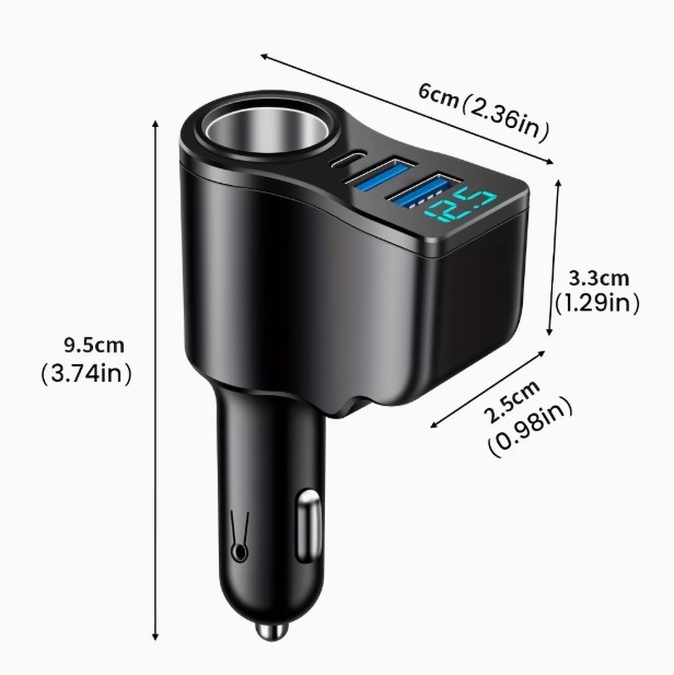12V-24V Compatible 3.1A Digital Display Car Charger in Black