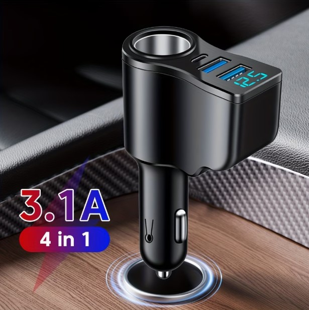 12V-24V Compatible 3.1A Digital Display Car Charger in Black