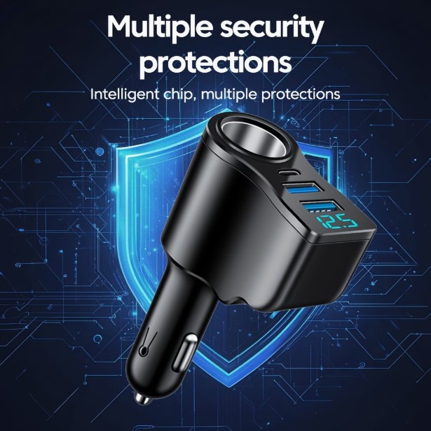 12V-24V Compatible 3.1A Digital Display Car Charger in Black