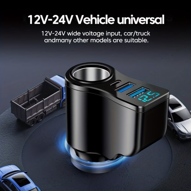12V-24V Compatible 3.1A Digital Display Car Charger in Black