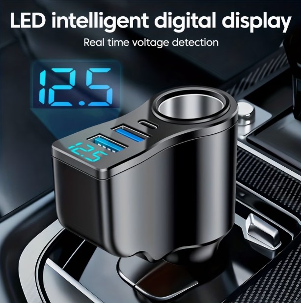 12V-24V Compatible 3.1A Digital Display Car Charger in Black