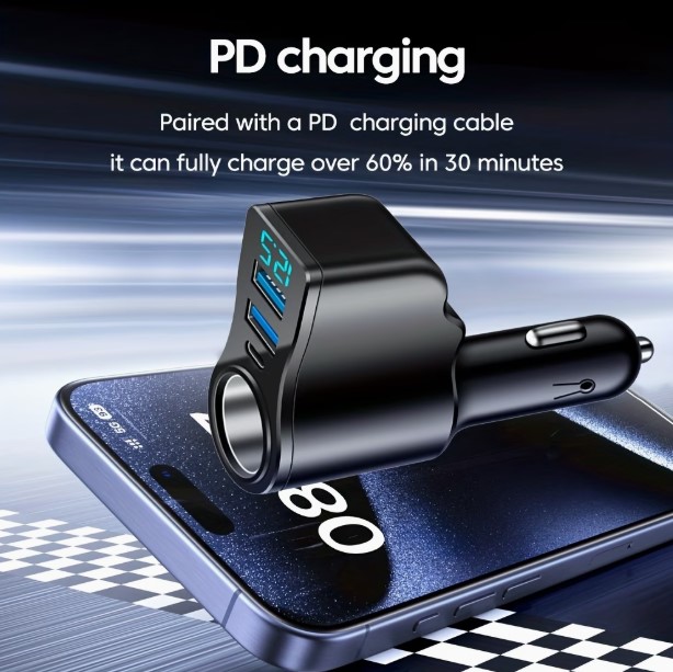 12V-24V Compatible 3.1A Digital Display Car Charger in Black