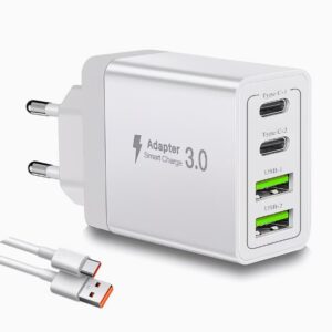 4-Port USB Charging Adapter, Smart Charger Block
