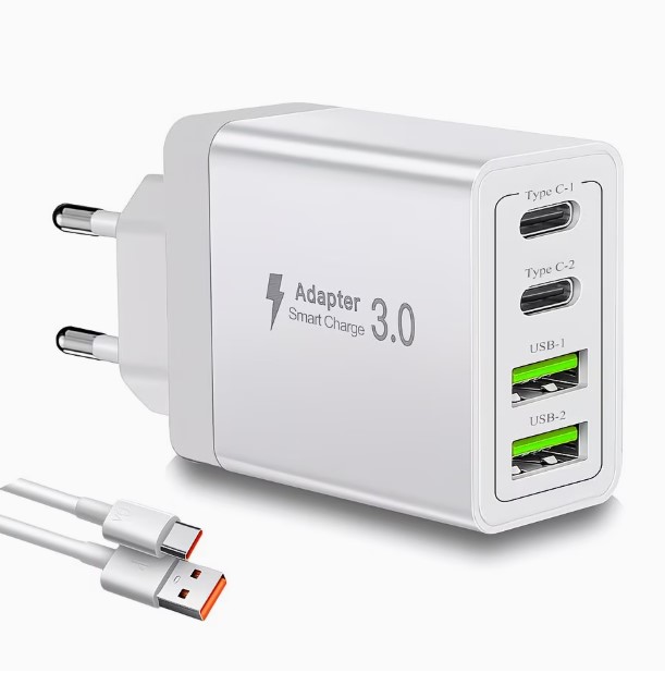 4-Port USB Charging Adapter, Smart Charger Block
