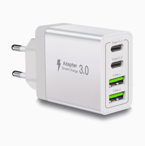 4-Port USB Charging Adapter, Smart Charger Block
