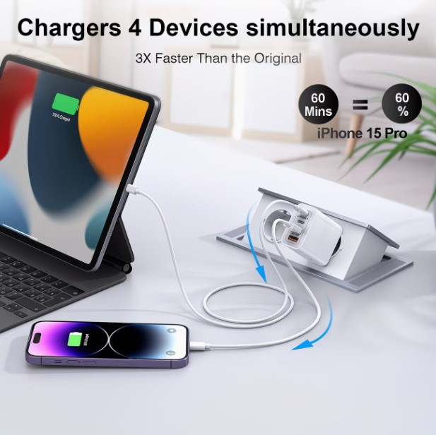 4-Port USB Charging Adapter, Smart Charger Block