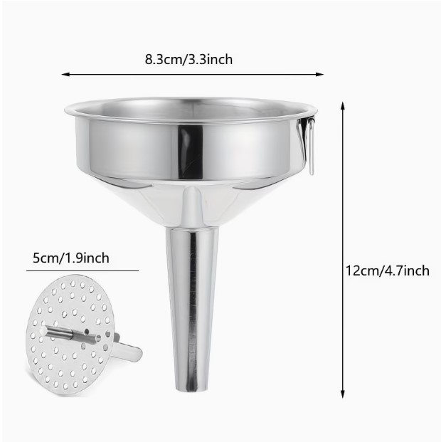 1pc High Grade Stainless Steel Funnel with Strainer